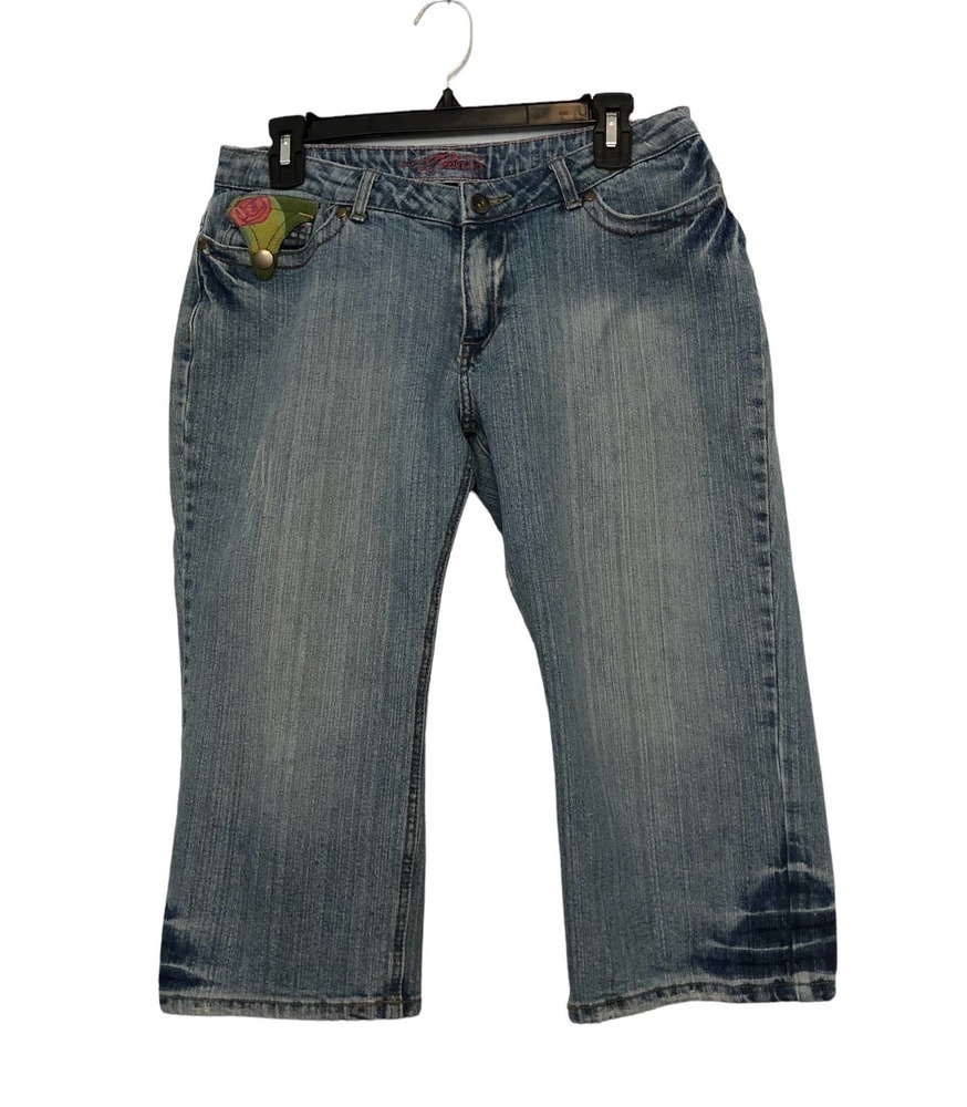 PZ1 Jeans Women Crop Denim 10 Blue Embroidered Five Design Pockets Distress